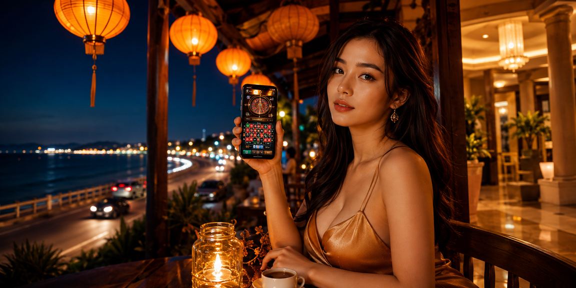 Người chơi tại Hội An ngồi cà phê và thực hiện giao dịch thanh toán qua điện thoại